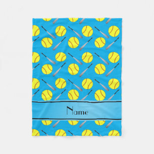 Personalized name sky blue softball pattern fleece blanket