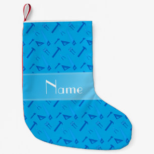 Personalized name sky blue tools small christmas stocking