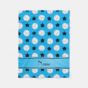 Personalized name sky blue volleyball black stars fleece blanket