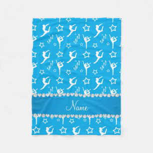 Personalized name sky blue white gymnastics stars fleece blanket