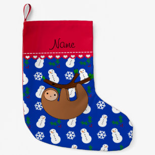 Personalized name sloth blue snowman small christmas stocking