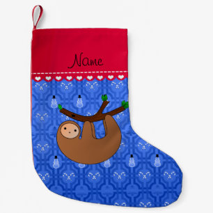 Personalized name sloth blue snowman trellis small christmas stocking