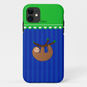 Personalized name sloth blue stripes iPhone 11 case