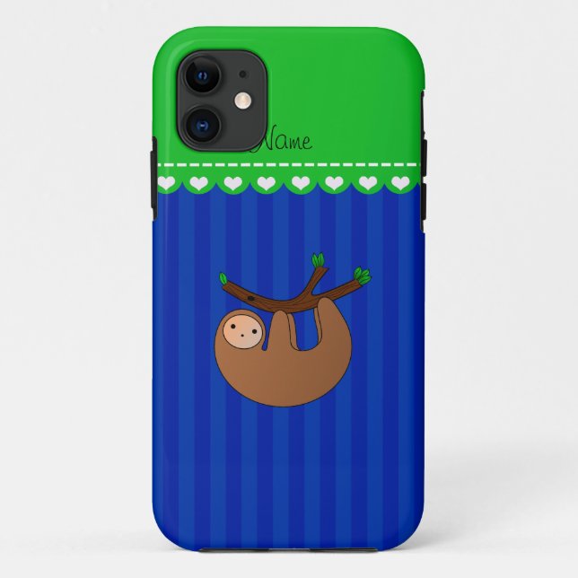 Personalized name sloth blue stripes Case-Mate iPhone case (Back)