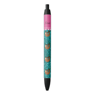 Personalized name sloth bright aqua glitter black ink pen