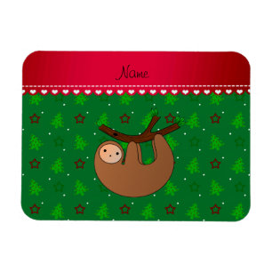 Personalized name sloth green christmas trees magnet