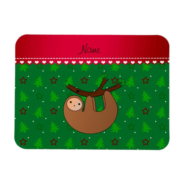 Personalized name sloth green christmas trees magnet (Horizontal)