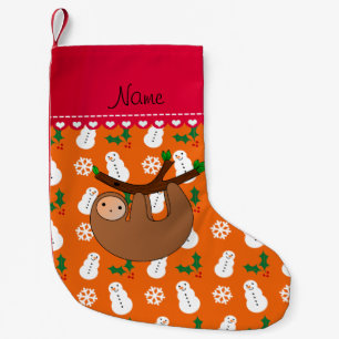 Personalized name sloth orange snowman small christmas stocking