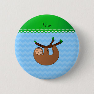 Personalized name sloth pastel blue chevrons 2 inch round button