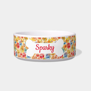 Personalized Name Smileys Pattern Pet Dog Bowl