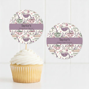 Personalized Name Smiling Utensil Cupcake Topper  Classic Round Sticker