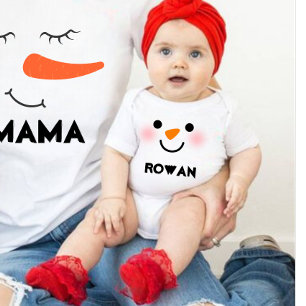 Personalized Name Snowman Matching Family Baby Bodysuit