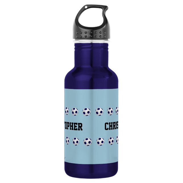 Personalized Name, Soccer Balls, Blue  532 Ml Water Bottle (Front)