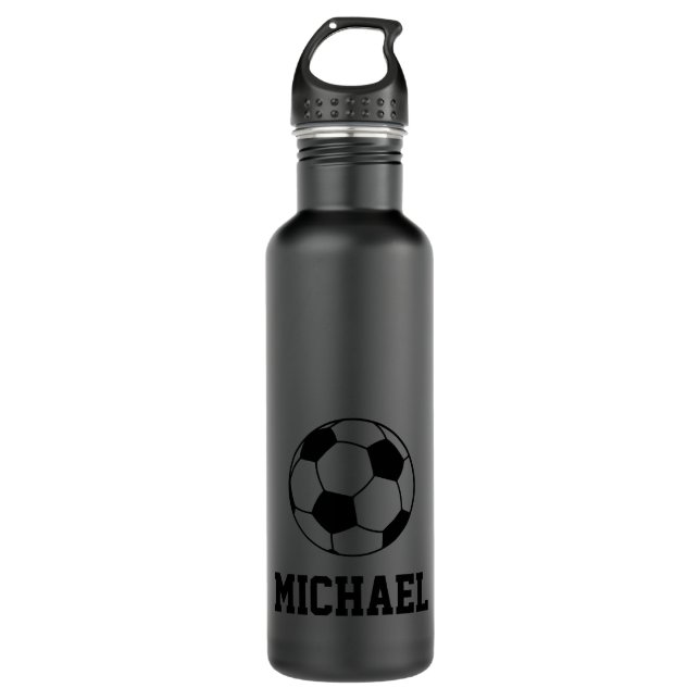 Personalized Name Soccer Black 710 Ml Water Bottle (Front)