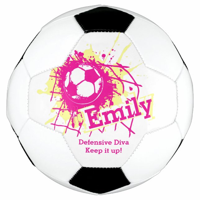 Personalized name soccer defensive girls pink ball (Front)