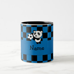 Personalized name soccer panda checkers Two-Tone coffee mug