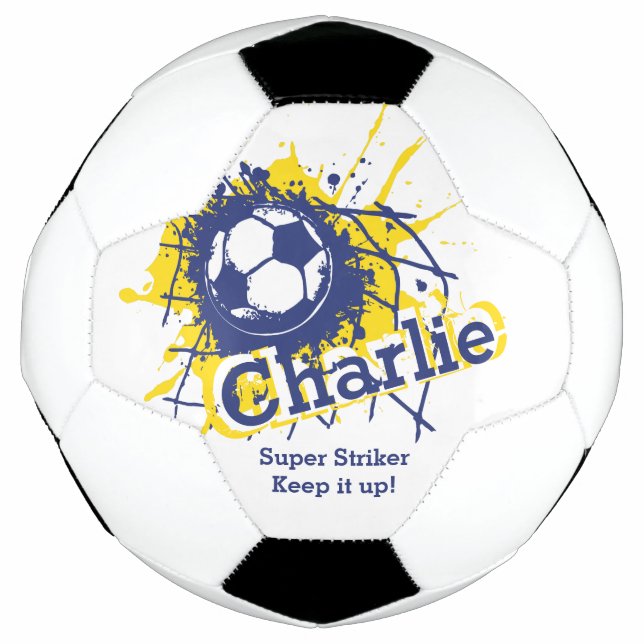Personalized name soccer strike goal blue graphic ball (Front)