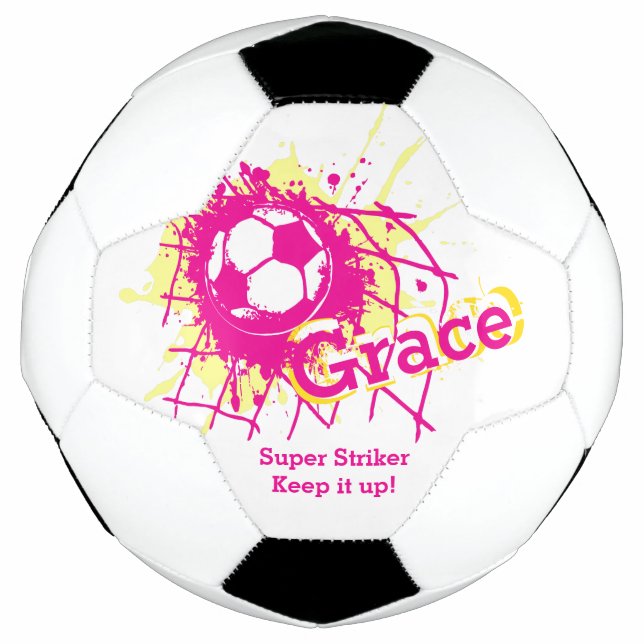 Personalized name soccer strike goal girls pink soccer ball (Front)