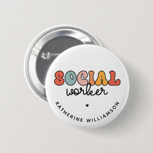 Personalized Name Social Worker Retro 2 Inch Round Button