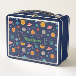 Personalized Name Solar System Design Metal Lunch Box