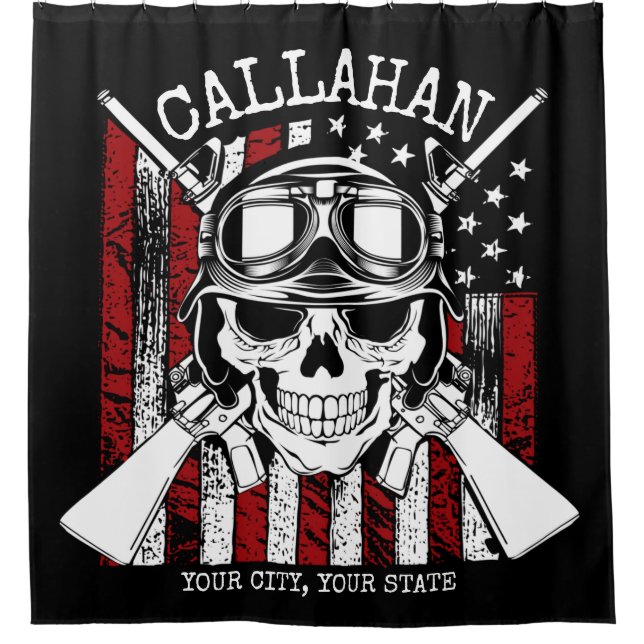 Personalized NAME Soldier Skull Dual Guns USA Flag (Front)