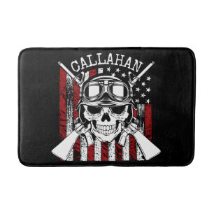 Personalized NAME Soldier Skull Dual Guns USA Flag Bath Mat