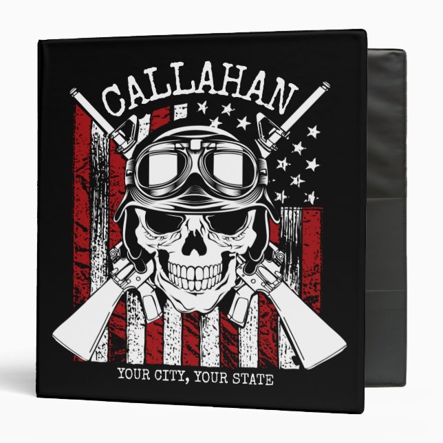 Personalized NAME Soldier Skull Dual Guns USA Flag Binder (Front/Inside)