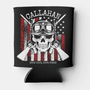 Personalized NAME Soldier Skull Dual Guns USA Flag Can Cooler