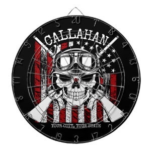 Personalized NAME Soldier Skull Dual Guns USA Flag Dartboard