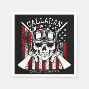 Personalized NAME Soldier Skull Dual Guns USA Flag Napkin