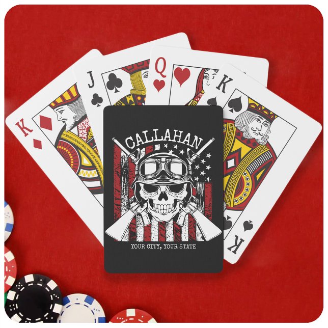 Personalized NAME Soldier Skull Dual Guns USA Flag Playing Cards (Creator Uploaded)