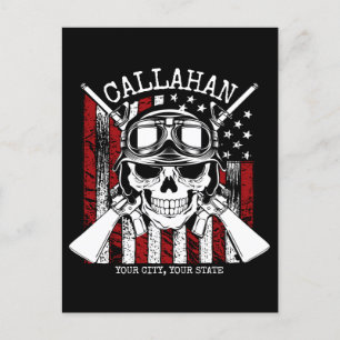 Personalized NAME Soldier Skull Dual Guns USA Flag Postcard