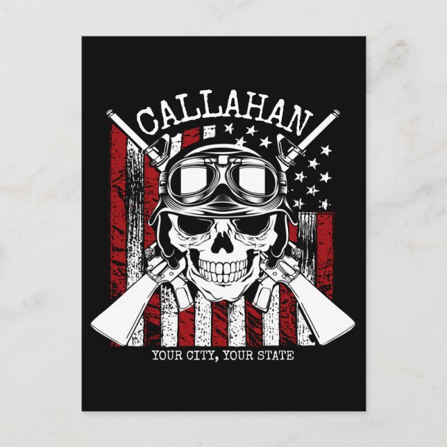 Personalized NAME Soldier Skull Dual Guns USA Flag Postcard (Front)