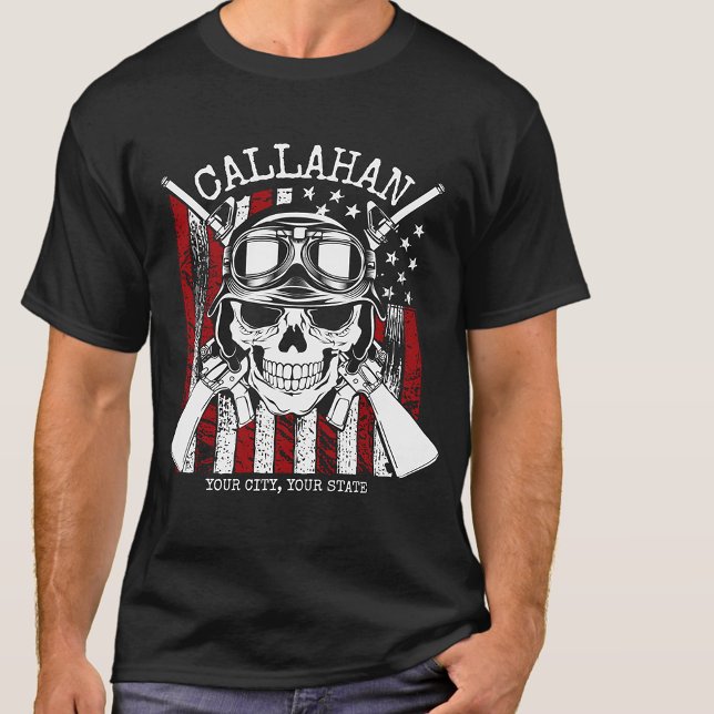 Personalized NAME Soldier Skull Dual Guns USA Flag T-Shirt (Creator Uploaded)