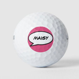 Personalized Name Speech Bubble Pink Golf Balls