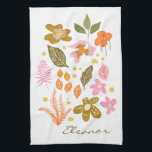 Personalized Name Spring Summer Floral Flowers Kitchen Towel<br><div class="desc">This pretty kitchen towel features a stylish floral illustration of flowers in pink,  orange,  and green. Personalize it with your name in script lettering. Great gift idea!</div>
