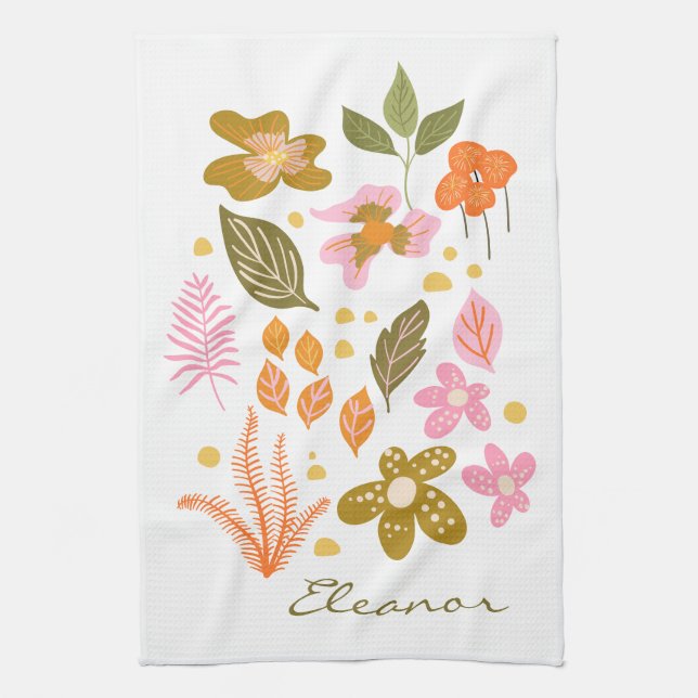Personalized Name Spring Summer Floral Flowers Kitchen Towel (Vertical)