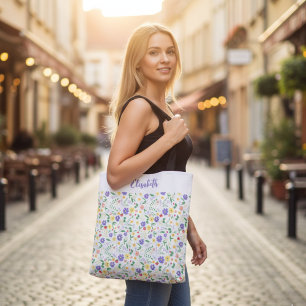 Personalized Name Spring Tote Bag, Colourful Flora Bag