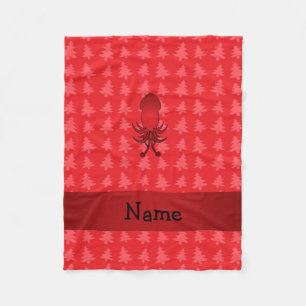 Personalized name squid red christmas trees fleece blanket
