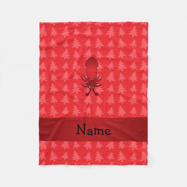Personalized name squid red christmas trees fleece blanket (Front)