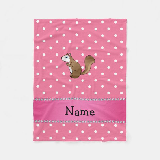 Personalized name squirrel pink polka dots pattern fleece blanket (Front)