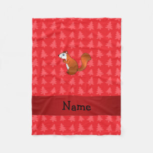 Personalized name squirrel red christmas trees fleece blanket