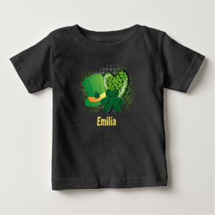 Personalized Name St Patricks Day Shamrock Clover Baby T-Shirt