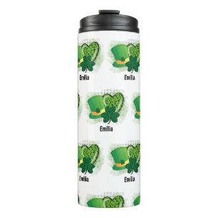 Personalized Name St Patricks Day Shamrock Clover Thermal Tumbler