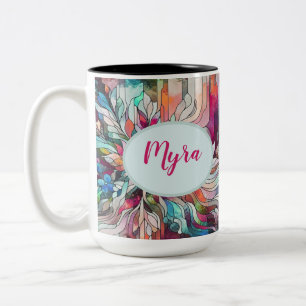 Personalized Name Stained Glass Abstract Two-Tone Coffee Mug