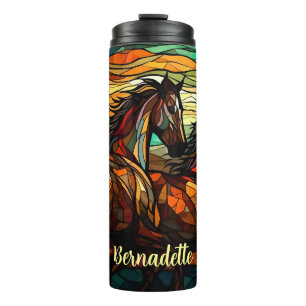 Personalized Name Stained Glass Horse Themed Thermal Tumbler