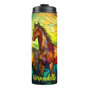 Personalized Name Stained Glass Horse Themed  Thermal Tumbler
