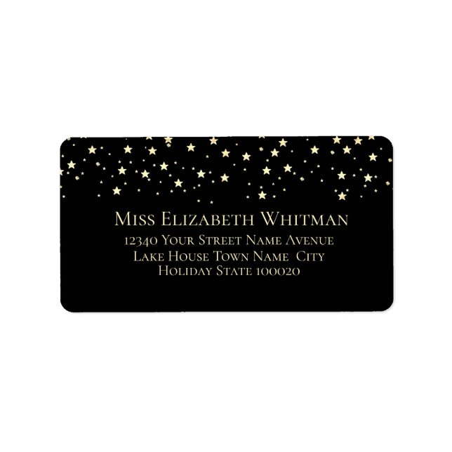 Personalized Name Stars Black Address Label (Front)