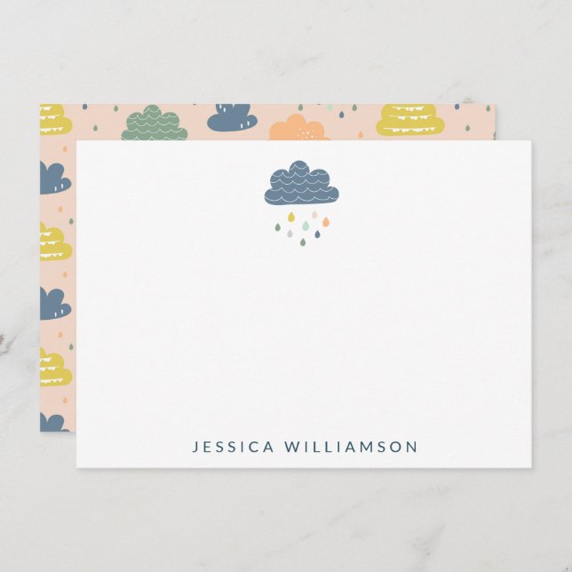 Personalized Name Stationery Cloud Raining Kids Thank You Card (Front/Back)