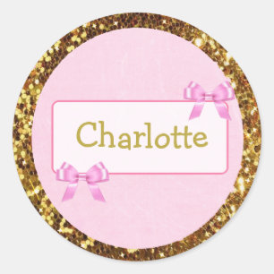 Personalized Name Sticker with cute pink and gold
